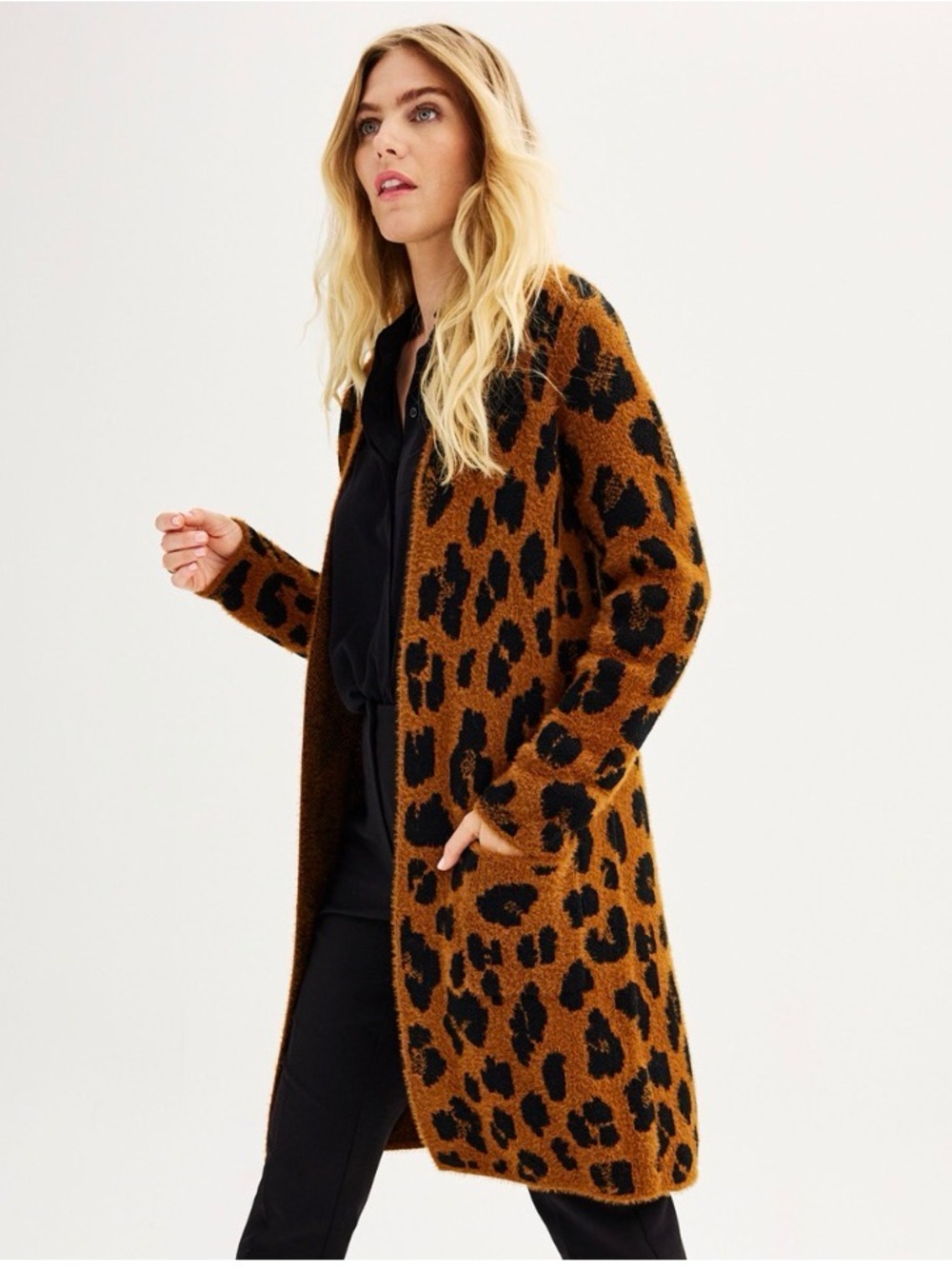 Nine West Brown and Black Leopard Print Long Cardigan